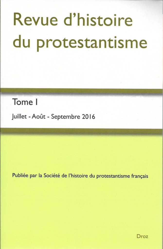 image Revue d'Histoire du Protestantisme T1 2016/3