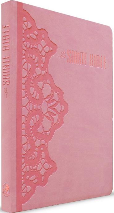 image 2 Bible de couleur rose avec un motif dentelle en relief