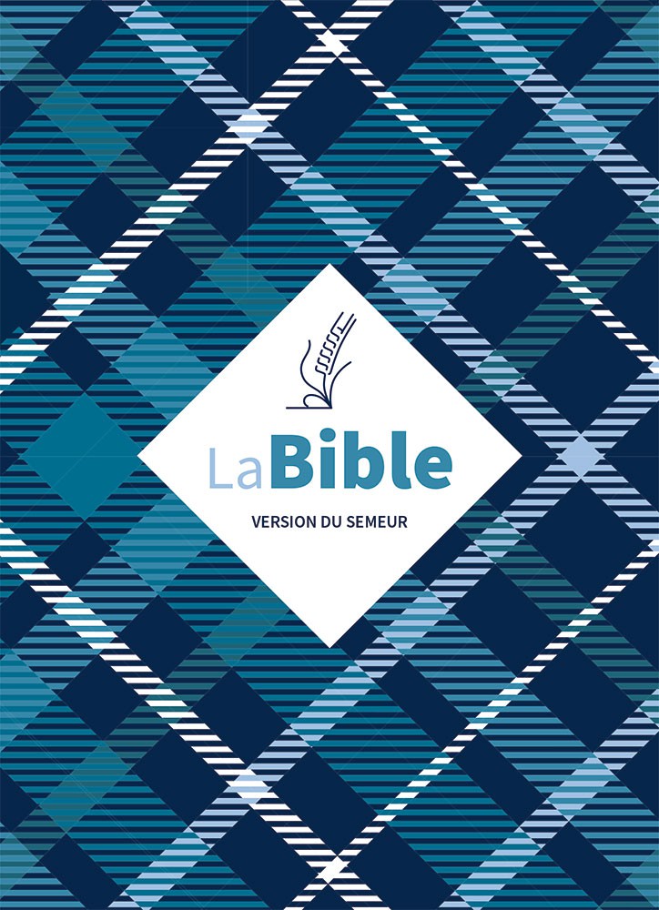 image Bible Semeur 2015 - Couverture textile semi-souple bleue à carreaux, tranche blanche