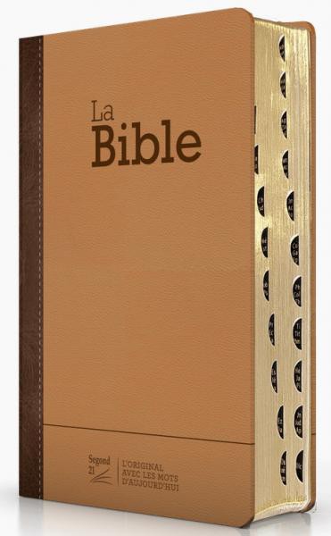 image Bible Segond 21 compacte - Couverture semi-rigide, duo cuir praliné-chocolat, onglets, tranche or
